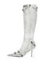 Balenciaga Cagole Leather Knee Boots With Stiletto Heel In White