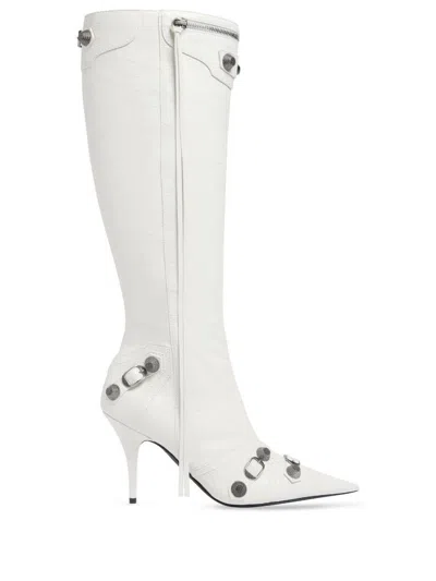 Balenciaga Le Cagole Leather Boots In White