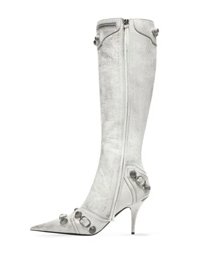 Balenciaga Le Cagole Leather Boots In White