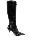 Balenciaga Crocodile Effect Leather Stiletto Heel Boots
