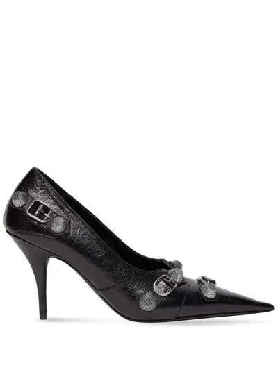 Balenciaga Le Cagole Leather Pumps In Blk Aged Nikel