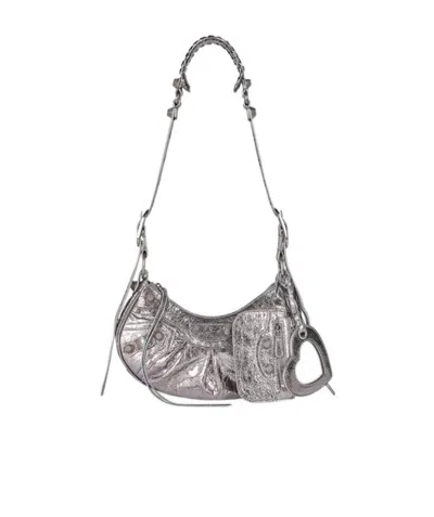 Balenciaga Borsa A Tracolla Le Cagole Xs Metallizzata Da Donna In Argento In Gray