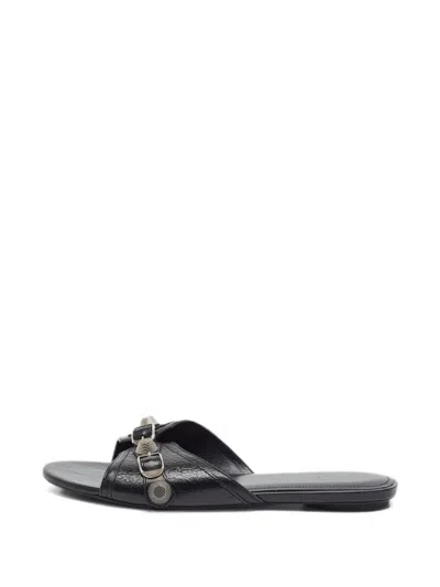 Pre-owned Balenciaga Le Cagole Leather Slides In Black