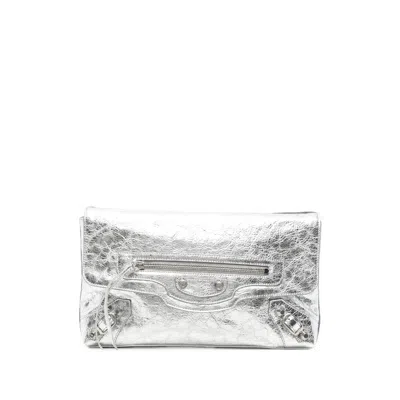 Balenciaga Le Cagole Metallic Clutch Bag In Silver