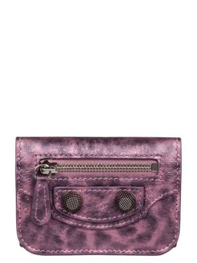 Balenciaga Le Cagole Metallized Leather Wallet In Pink