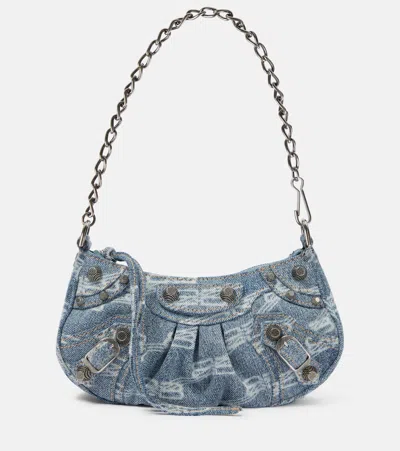 Balenciaga Le Cagole Mini Denim Shoulder Bag In Blue