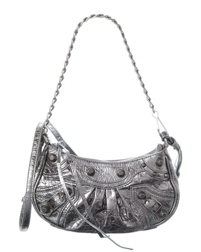 Balenciaga Le Cagole Mini Leather Wallet On Chain In Silver