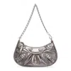 Balenciaga Le Cagole Mini Purse With Chain Metallized In Silver In Gray