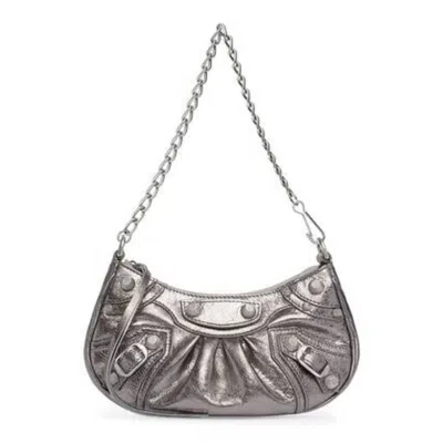 Balenciaga Le Cagole Mini Purse With Chain Metallized In Silver In Gray