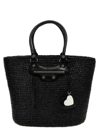 Balenciaga Women Black Raffia Large Le Cagole Panier Shopping Bag