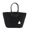 Balenciaga Le Cagole Medium Raffia Shoulder Bag In Black