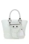 Balenciaga White Raffia Small Le Cagole Panier Handbag In White