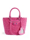 Balenciaga Fuchsia Raffia Small Le Cagole Panier Handbag In Pink