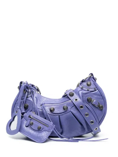 Balenciaga Le Cagole S Leather Shoulder Bag In Purple
