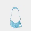 Balenciaga Le Cagole Xs Crocodile Embossed Leather Shoulder Bag In Blue