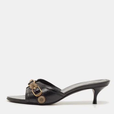 Pre-owned Balenciaga Le Cagole Size 36 Black Leather Studded Slide Sandals
