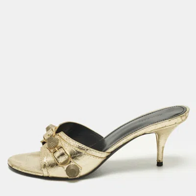 Pre-owned Balenciaga Le Cagole Size 36 Gold Leather Slide Sandals