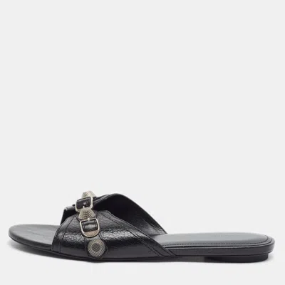 Pre-owned Balenciaga Le Cagole Size 40 Black Leather Flat Slides