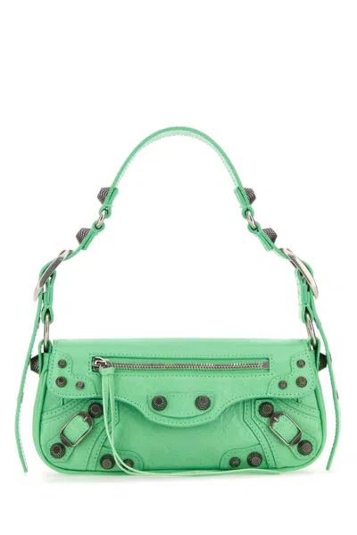 BALENCIAGA LIGHT GREEN LEATHER LE CAGOLE SLING XS SHOULDER BAG