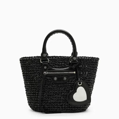 Balenciaga Le Cagole Panier Embellished Woven Patent-leather Tote In Black