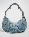 Balenciaga Le Cagole Small Denim Shoulder Bag With Rhinestones In 4715 Blue