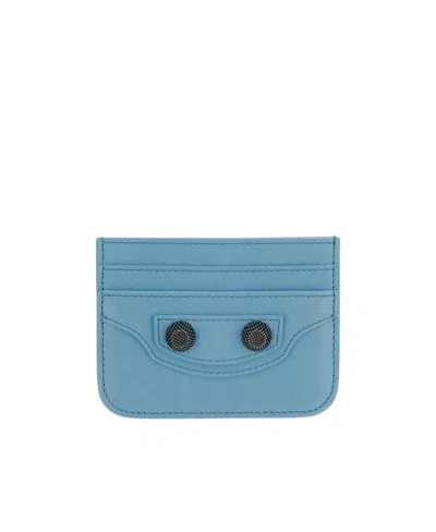 Balenciaga Le Cagole Studded Leather Cardholder In Blue