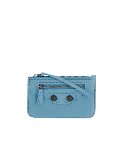 Balenciaga Le Cagole Studded Leather Wallet In Blue