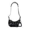 Balenciaga Croco-print Leather Crossbody Handbag With Decorative Studs And Buckles In Black
