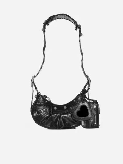 Balenciaga Le Cagole Xs Crocodile-effect Leather Bag <br/> In Black