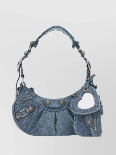 Balenciaga Le Cagole Xs Denim Leather Shoulder Bag In Blue