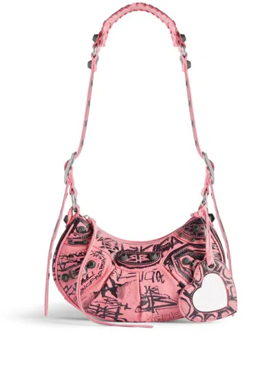 Balenciaga Le Cagole Xs Graffiti Shoulder Bag In Pink