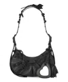 Balenciaga Croco-print Leather Shoulder Handbag With Decorative Studs And Rhinestones In Black