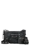 Balenciaga Textured Leather Shoulder Bag With Edgy Designpouch In Black