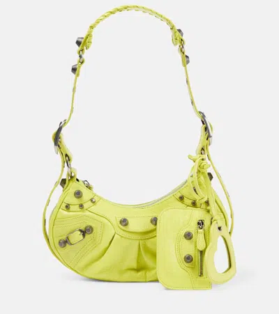 Balenciaga Le Cagole Xs Leather Shoulder Bag In Lime