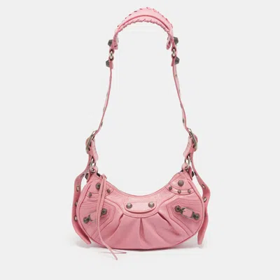 Pre-owned Balenciaga Le Cagole Xs Leather Shoulder Bag In Pink