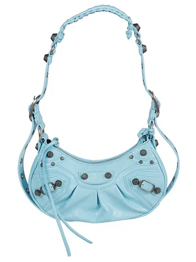 Balenciaga Nappa Leather Xs Shoulder Bag With Braided Handle In Blue