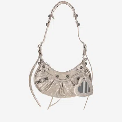 Balenciaga Le Cagole Xs Metallic Shoulder Bag In Stone Beige