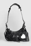 Balenciaga Croco-print Leather Shoulder Handbag With Decorative Studs And Rhinestones In Black