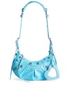 Balenciaga Le Cagole Xs Crocodile Embossed Leather Shoulder Bag In Blue