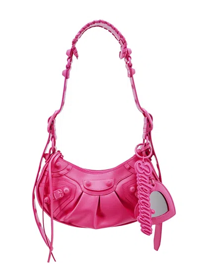 Balenciaga Le Cagole Xs Leather Shoulder Bag In Bright Pink