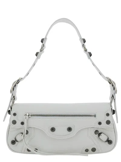 Balenciaga Le Cagole Xs White Shoulder Bag With Front Flap In Leather Woman