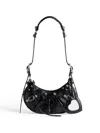 Balenciaga Croco-print Leather Crossbody Handbag With Decorative Studs And Buckles In Black