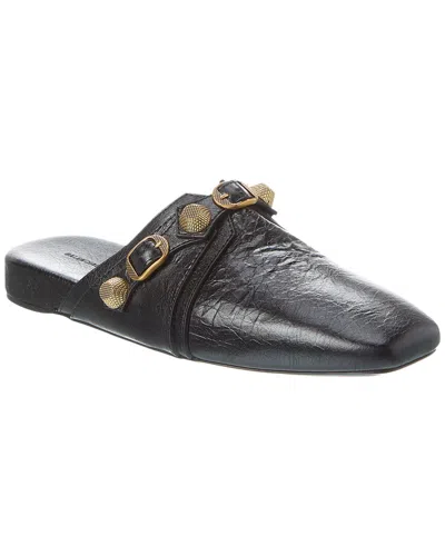 Balenciaga Cozy Cagole Leather Flat Mules In Black
