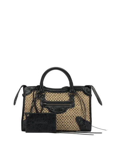 Balenciaga Le City Bag Beige Polyamide Lamb Leather Cotton Plexiglas Handbag In Multi