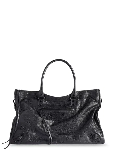 Balenciaga Le City Bag L Leather Shoulder Strap With Metal Details In Black