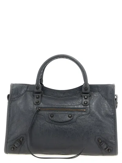 Balenciaga Le City Medium Crinkled Leather Top-handle Bag In Gray