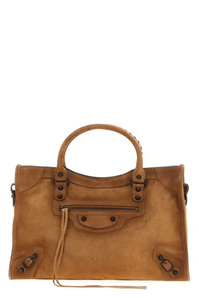 Balenciaga Camel Suede Medium Le City Handbag In Brown