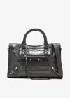 Balenciaga Small Le City Crocodile-effect Zip-fastening Tote Bag In Black