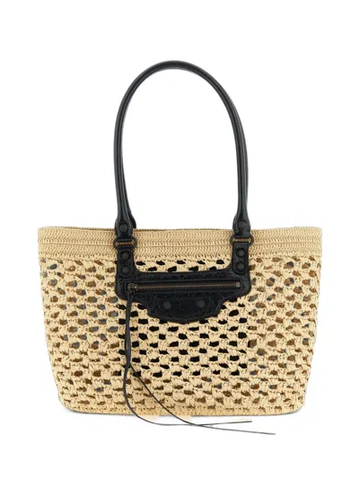 Balenciaga Le City Basket Beige Viscose Lamb Leather Shoulder Bag In Nude