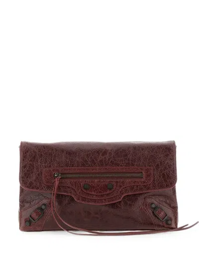 Balenciaga Le City Clutch In Berry Red In Brown